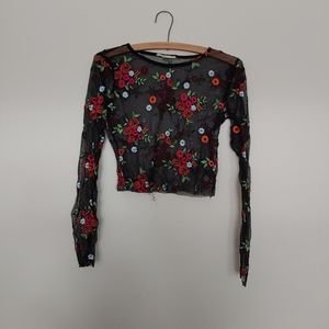 Urban outfitters mesh embroidered floral crop top